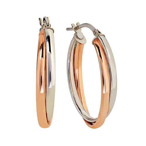 9ct Two Tone Rose & White Gold 23 x 15mm Oval Tube Hoop Earring (28mm)