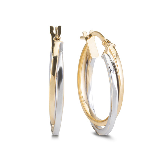 9ct Two Tone Yellow & White Gold Hoop Earrings 24mm