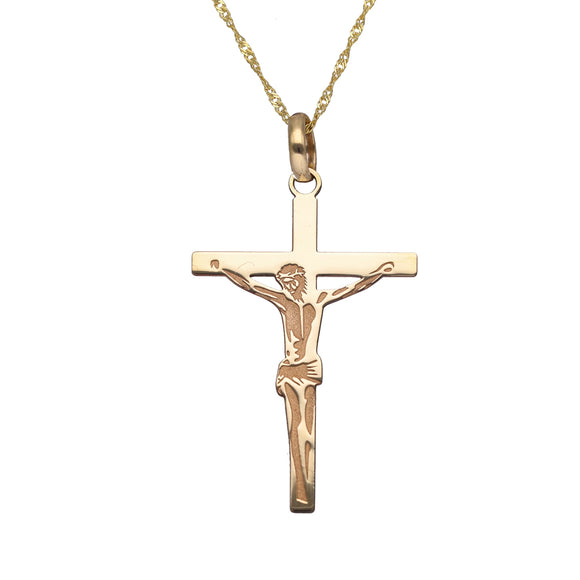 9ct Yellow Gold Crucifix Cross- Large Pendant (19.3x30.0mm)