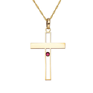 9ct Yellow Gold Cross With Birthstone Accent Pendant