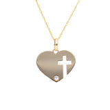9ct Yellow (White or Rose) Gold Cross Cut Out Heart Pendant (17.9x15.8mm) - Engrave your own name and date