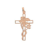 9ct Yellow (White or Rose) Gold Cross with Rose Design Pendant (17.7x29.1mm)