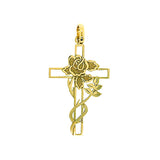 9ct Yellow (White or Rose) Gold Cross with Rose Design Pendant (17.7x29.1mm)