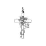 9ct Yellow (White or Rose) Gold Cross with Rose Design Pendant (17.7x29.1mm)