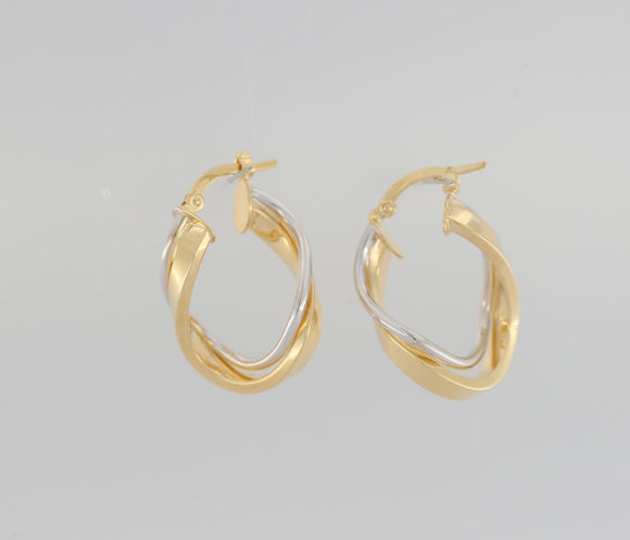 9ct Two Tone Oval Hinged Hoop Earrings