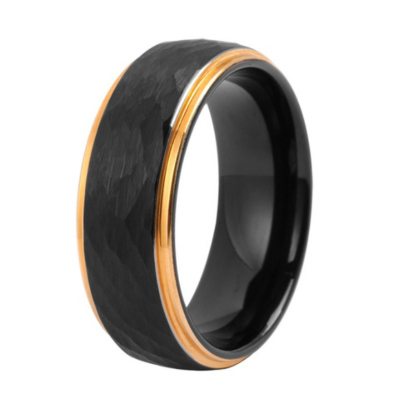 Tungsten Black Patterned Matt Gold Ring