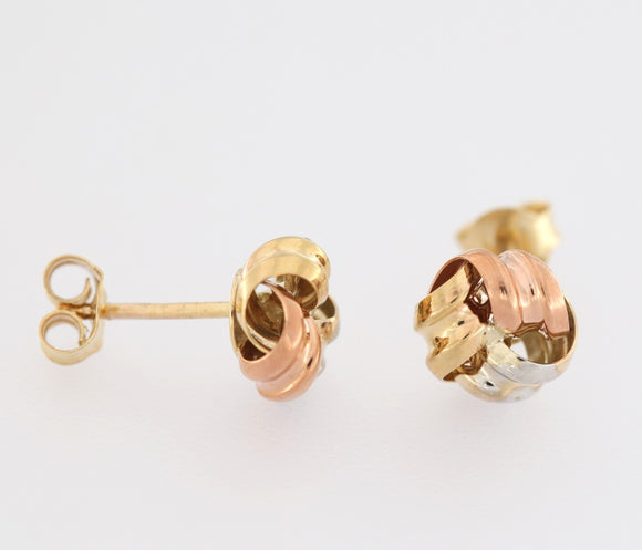 9ct Tri-Colour Gold Knotted Stud Earrings