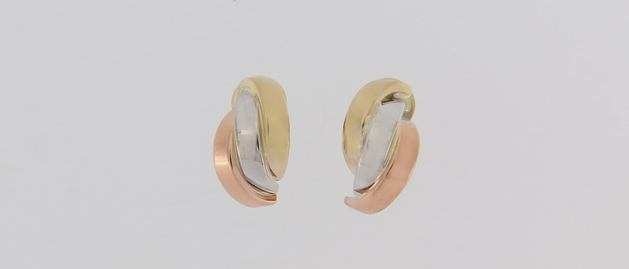 9ct Tri-Colour Gold Crossover Stud Earrings