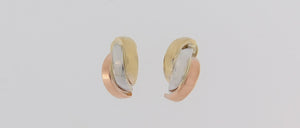 9ct Tri-Colour Gold Crossover Stud Earrings