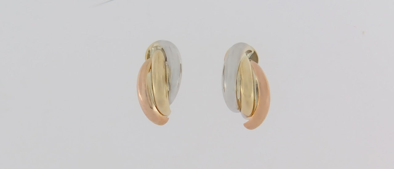 9ct Tri-Colour Gold Crossover Studs
