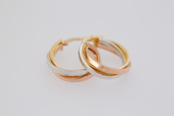 9ct Tri-Colour Hinged Hoop Earrings