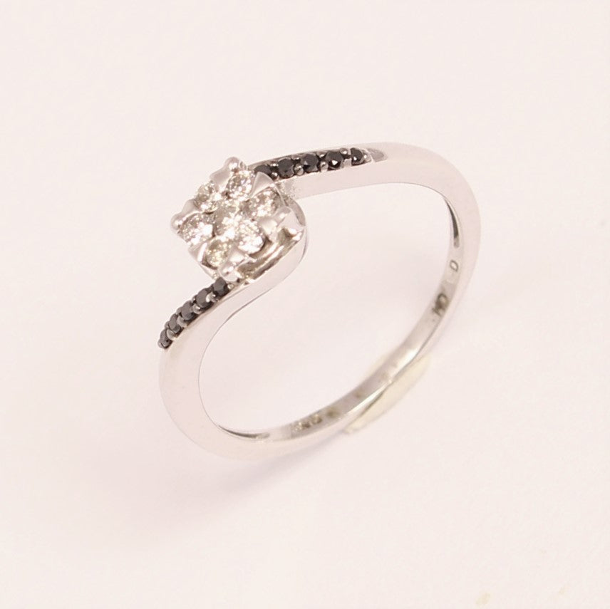 9ct White Gold Black & White Diamond Ring