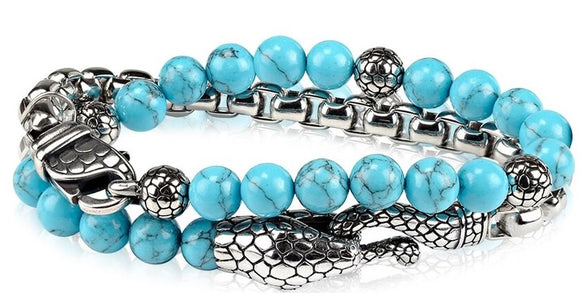 ARZ Steel Turquoise Steel Snake Wrap Bracelet