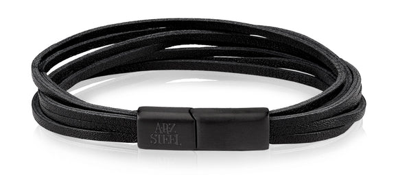ARZ Steel Multi strand leather black clasp bracelet