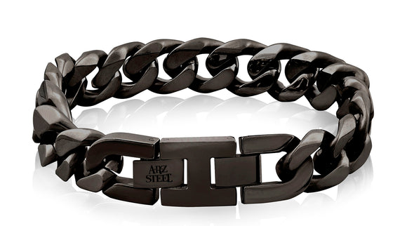 ARZ Steel 14mm Black Cuban Link Bracelet