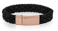 ARZ Steel Black Leather Rose Gold Clasp Bracelet