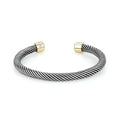 ARZ Steel Black, gold & steel twisted bangle w/cz