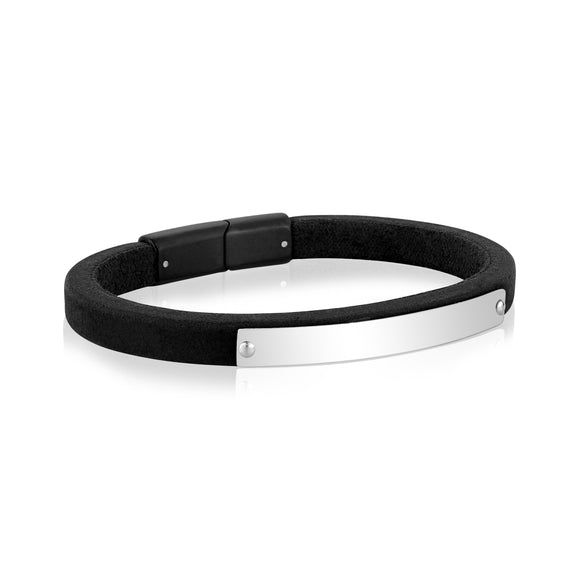 ARZ Steel Black leather ID bracelet