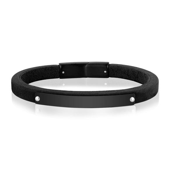 ARZ Steel Black leather black ID bracelet