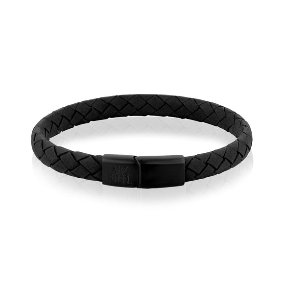 ARZ Steel 8mm flat black leather bracelet