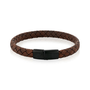 ARZ Steel 8mm flat brown leather bracelet