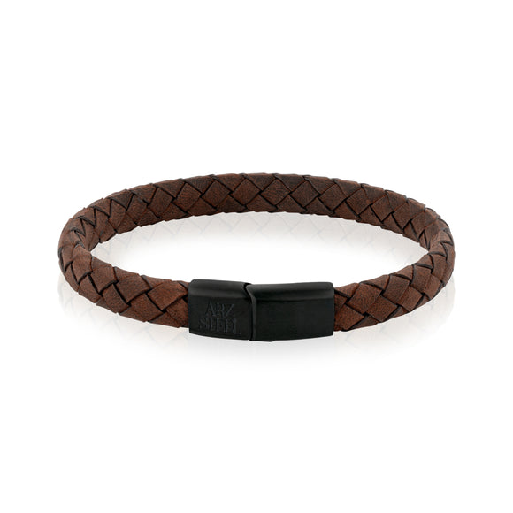 ARZ Steel 8mm flat brown leather bracelet