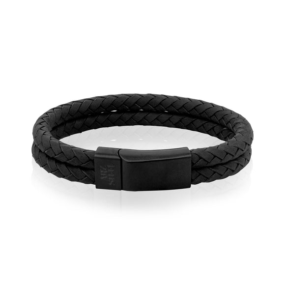 ARZ Steel Double row black leather bracelet