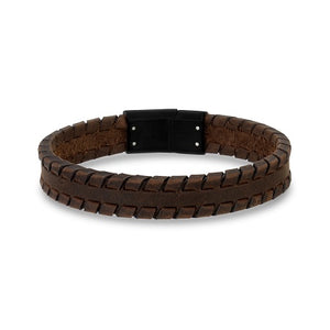 ARZ Steel 12mm Brown Tire Track Leather Bracelet