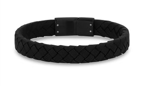ARZ Steel 10mm Flat Black Leather Bracelet