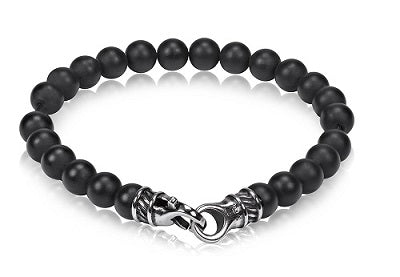 ARZ Steel 7mm Matt Black Onyx Bead Bracelet