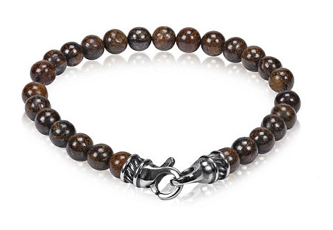 ARZ Steel 7mm Tiger Eye Shiny Bead Bracelet