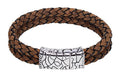 ARZ Steel Double Row Camel Leather Bracelet