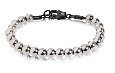 ARZ Steel 7mm Steel Bead Black Chain Bracelet