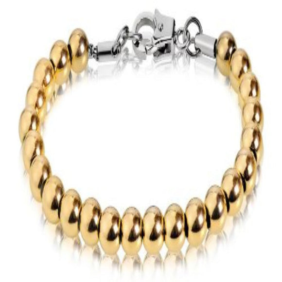 ARZ Steel 7mm Steel Gold Bead Bracelet  