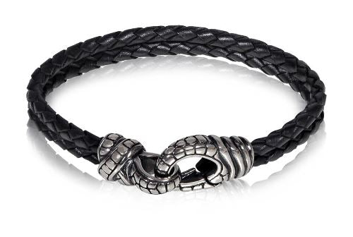 ARZ Steel 4mm Black Leather Steel Bracelet