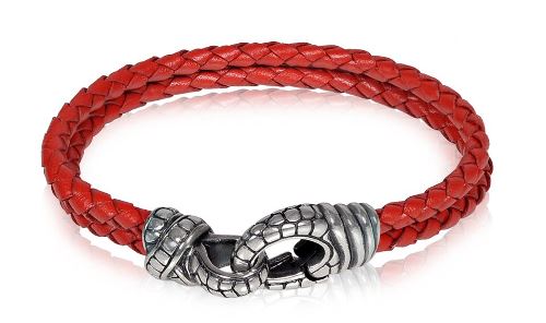 ARZ Steel 4mm Red Leather Steel Bracelet