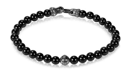 ARZ Steel 6mm Black Onyx Bead Bracelet