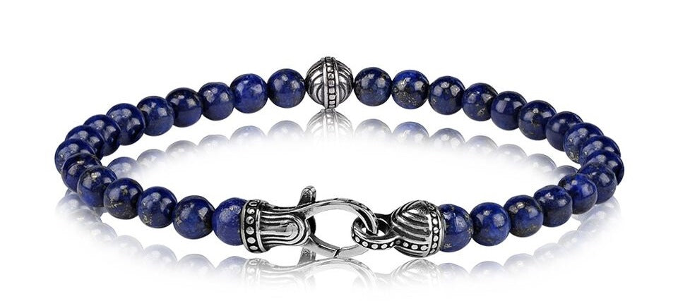 ARZ Steel 6mm Lapis Blue Bead Bracelet