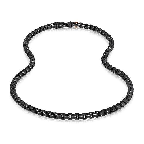 ARZ Steel Black Round Box Link Necklace 26"