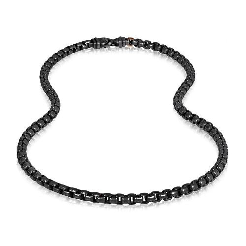 ARZ Steel Black Round Box Link Necklace 26