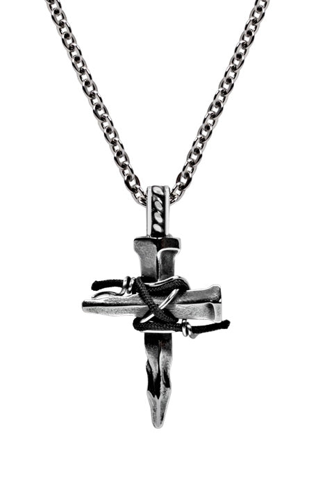 ARZ Steel Rock Cross Pendant w/28" Chain