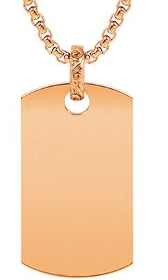 ARZ Steel Rose Gold Dog Tag Pendant w/Chain 28"