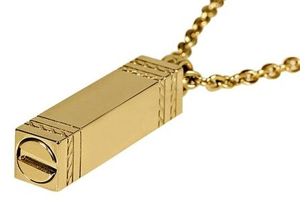 ARZ Steel Gold Rectangle Ashes Pendant w/Chain 28