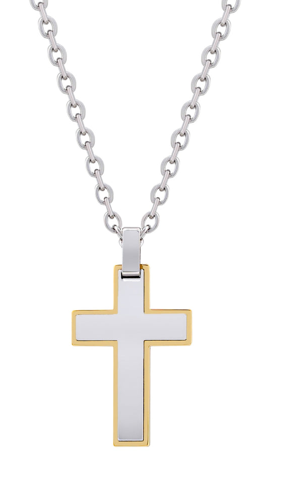 ARZ Steel Gold Steel Cross Pendant w/chain