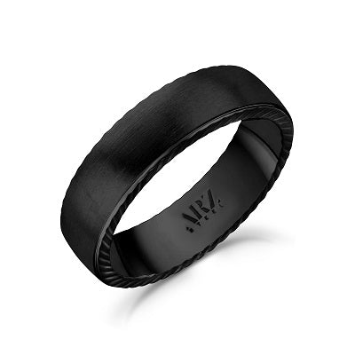 ARZ Steel 6mm Flat Black Steel Ring W/ Diamond Cut Edges