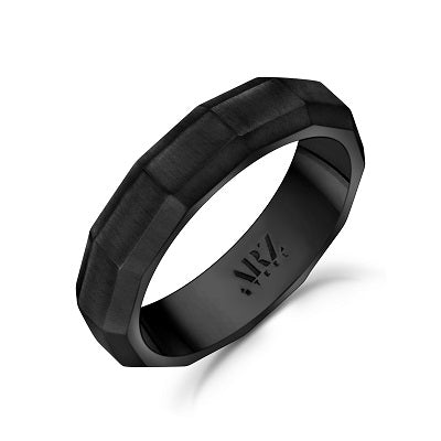 ARZ Steel 6mm Matte Black Steel Faceted Ring