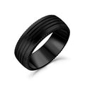 ARZ Steel 8mm Matte Black Steel 4 Lined Diamond Cut Edges Ring