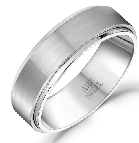ARZ Steel 7mm Matte & Shiny Steel Ring