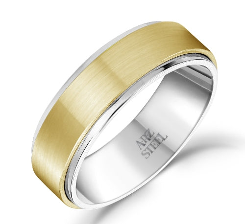 ARZ Steel 7mm Matte & Shiny Gold Ring