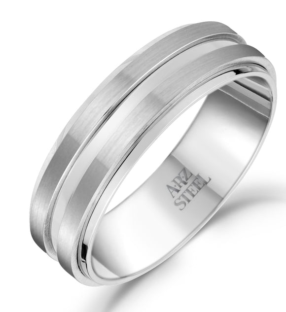 ARZ Steel 7mm Matte & Shiny Steel Ring
